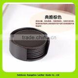 Solid Coffee Circular Cup Mat With Custom Logo, Faux Leather Coasters With Holder 16031 thumbnail-2