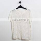 OEM Softextile White Top Shirt Girl Woman Short Sleeves Emibroidery Flower Fashion Plain Shirt thumbnail-5