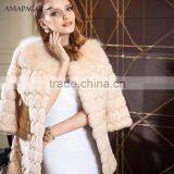 Half Sleeve Winter Long Rabbit Fur Coats Women Made in China thumbnail-1
