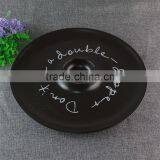 Round Black-glazed Ceramic Chip and Dip Plate, Ceramic Chip & Dip Set Divided Fruit Plate thumbnail-1