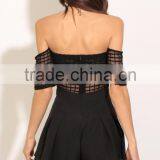 Grid Mesh Design Sexy Women Rompers off Shoulder Summer Playsuit Jumpsuit thumbnail-4
