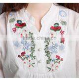 Wholesale Ladies Tops Cheap Price Half Sleeves Mature Linen and Cotton Ladies Embroidered Blouse thumbnail-4