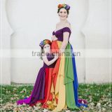 Women Rainbow Maternity Gown Chiffon Maxi Dress Maternity Beautiful Clothing