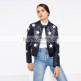 Fashion Contrasting Coloured Stars Cropped Leather Jackets for Women thumbnail-4