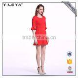 Customizable Short Slim Waist Red Ruffle Dress thumbnail-4