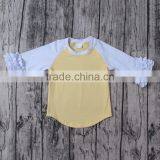 Yawoo Hot Sale Wholesale Yellow Cotton Ruffle Raglan Shirts Toddler Girl Clothing thumbnail-1