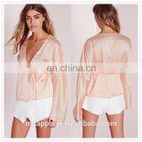 New Arrival Lady Fancy Satin Blouse Sexy Designs Wholesale thumbnail-1