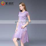2016 Hot Summer Single Dress Women Elegant O Neck Fashion Dress With Sheer Hem Design thumbnail-1