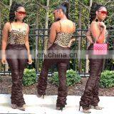 Winter Autumn PU Leather Plus Size Women Pants Sexy Bodycon High Waist Draped Hem Female Elegant Long Trousers Club thumbnail-6