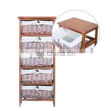 5 Drawer Storage Unit Wooden Frame With Wicker Woven Baskets Household Cabinet Chest thumbnail-2