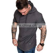 Wholesale Custom Made Plus Size Men Sport Fitness Wear Tshirt Plain Pullover Short Sleeve Hoodies thumbnail-3