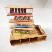 Eco Friendly Organic Large Bamboo Kitchen Cutting Board 4 Removable Drawers 4 Graters