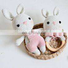 Handmade Knitted Set Amigurumi Crochet Rabbit Doll Set Baby Gift Wooden Teether Ring Kid's Toy Vietnam Supplier Cheap Wholesale thumbnail-2