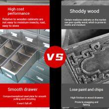 Fábrica china de venta al por mayor. Armario de hierbas de construcción totalmente de acero, de 1200 mm de ancho, que ahorra espacio. Tiene 21 cajones con divisiones para clínicas y farmacias. thumbnail-4