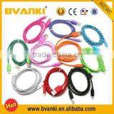 Wholesale 1M/3ft Fabric Woven Nylon Flat Micro USB 5Pin Data Sync Cable For Samsung For HTc New Arrival 100pcs/lot Factory Price thumbnail-4