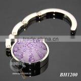 Purple Crystal Diamonds Round Shaped Zinc Alloy Silver Plated Metal Folding Wholesale Handbag Holder thumbnail-6