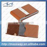 Luxury Fashion Business Credit Metal PU Brown Leather Pocket Card Holder