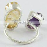 Rough Stone !! Ctrine & Amethyst !! Silver Gold Plated Ring, Handmade Silver Jewelry, Silver Jewelry thumbnail-5