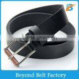 Men's Black Plain Cowhide Leather Perforation Dress Belt With Leather Loop thumbnail-1