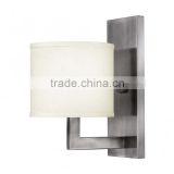 Factory price hot sale UK style antique nickel wall light with off white linen shade for indoor decoration