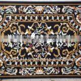 Black Marble Stone Inlaid Antique Dining Table Top, Pietre Dura Marble Table Top