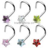 316L Surgical Steel Nose Screw with 3mm Prong Set Gem Star