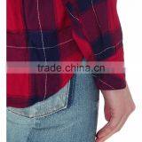 Wholesale Women Collar Long Sleeves Buttoned Cuffs Checked Pattern Curved Hem Shirt(DQE0177T) thumbnail-4