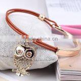 High Quality Gold Oval Clasp Leather Bracelet Multi Strand Leather Bracelet thumbnail-6