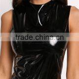 MGOO Fashion 2017 New Custom Black Patent Bodysuits Women Custom Black Pu Tops Sleeveless Sexy Latex Bodysuits thumbnail-3