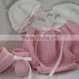 Ribbon Pattern With Hat and Shoes Handmade Baby Dress Crochet thumbnail-3