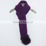 Myfur 30% Wool Solid Color Knitted Raccoon Fur Pom Pom Tassel Scarf With High Qulity thumbnail-5