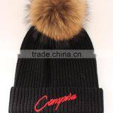 Myfur Letter Embroidery Winter Knitted Beanie Hat Black Unisex Pom Pom Hat thumbnail-5