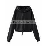Fashion Black Long Sleeve Drawstring Wide Hood Cropped Hoodies for Girls thumbnail-1
