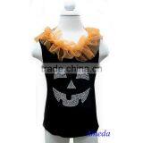 Halloween Pumpkin Face Rhinestone Orange Chiffon Ruffles Black Tank Top 3M-10Y thumbnail-1