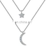 Delicate Two Layers Star Ball Moon Charms Silver Pendant Necklace Jewelry