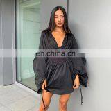 LAITE D2180 Ins Hot Sales Autumn&winter V-neck Fashion Retro Bodycon Women Casual Dresses A-line Sexy Dresses thumbnail-3