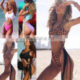 2019 Summer Leopard Beach Sexy Cutout Steel Ring Fringe One-piece Bikini With Chest 5colors thumbnail-2