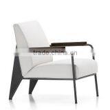 Replica European Style Leather Cover Metal Frame Jean Prouve Fauteuil de Salon With Wood Armest for Office Commercial Use Salon thumbnail-1