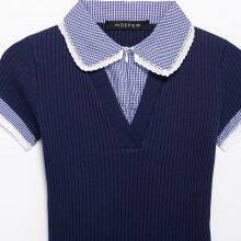 Spring New Style Women's Casual Color-matching Short-sleeved Simple Ribbed T-shirt With Round Collar and Reversible Design thumbnail-3