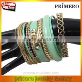 Handmade Gold Plated Multilayer Beads Chain Mix Bracelets Hard Plastic Bangles