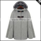 2016 Fashion Women Hooded Coat Batwing Poncho Outwear Grey Sweatshirt