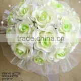 2015 Hot Sale Artificial PE light green Rose mesh Flower 16 Heads PE Bouquet with beaded For Wedding Decor