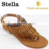 Fashion Summer Jacquard Strip Camel Tassels Women Flat Sandal Shoe thumbnail-1