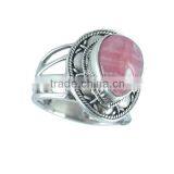 925 Sterling Silver Pear Cabochon Pink Rhodocrosite Gemstone Ring Jewelry thumbnail-1