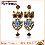 2015 retro owl dangle jewelry earrings with colorful rhinestone