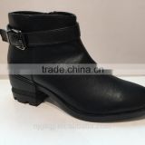 leather ankle boots with heel buckle for female
