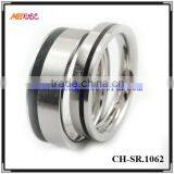 2014 High Polished Stainless Steel Couple Ring With Black Strip thumbnail-1
