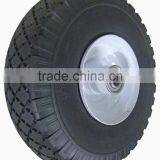 10inch 3.00-4 FLAT FREE PU wheel with ball bearing welded metal rim