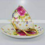 Hight Quality Products 200ml Bone China European Style Flower Pattern Coffee Cup With Saucer Set for Home Decoration