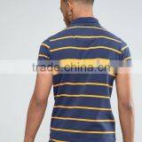 High Quality Custom Fashion Short Sleeve Button Placket Navy Stripe Design Men's 100% Cotton Jersey Slim Fit Casual Polo T-Shirt thumbnail-2